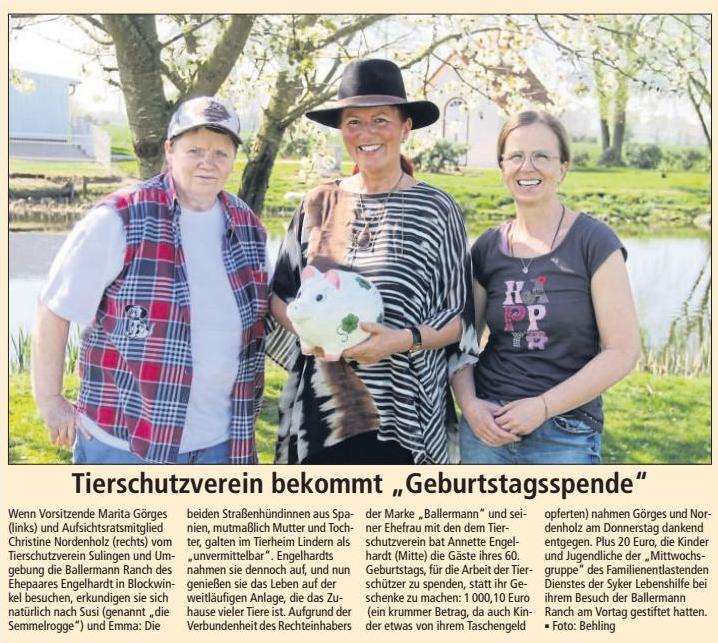 Kreiszeitung Red. Sulingen v.l. Marita Göreges, Annette Engelhardt (Ballermann Ranch), Christine Nordenholz